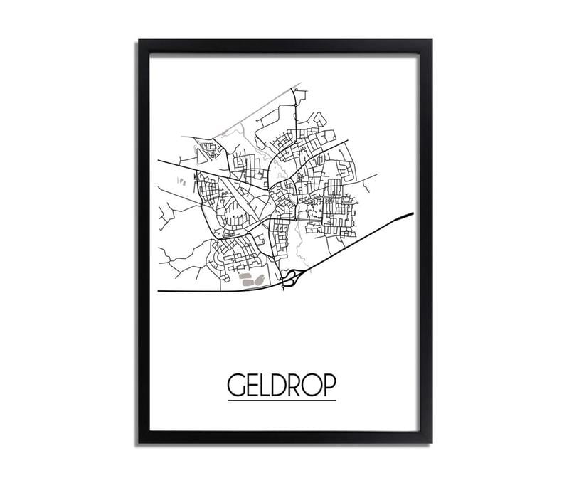 Grundriss Stadtplan Geldrop - Wanddekoration - Schwarz-Weiß-Grau