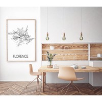 Grundriss Stadtplan Florence - Wanddekoration - Schwarz-Weiß-Grau