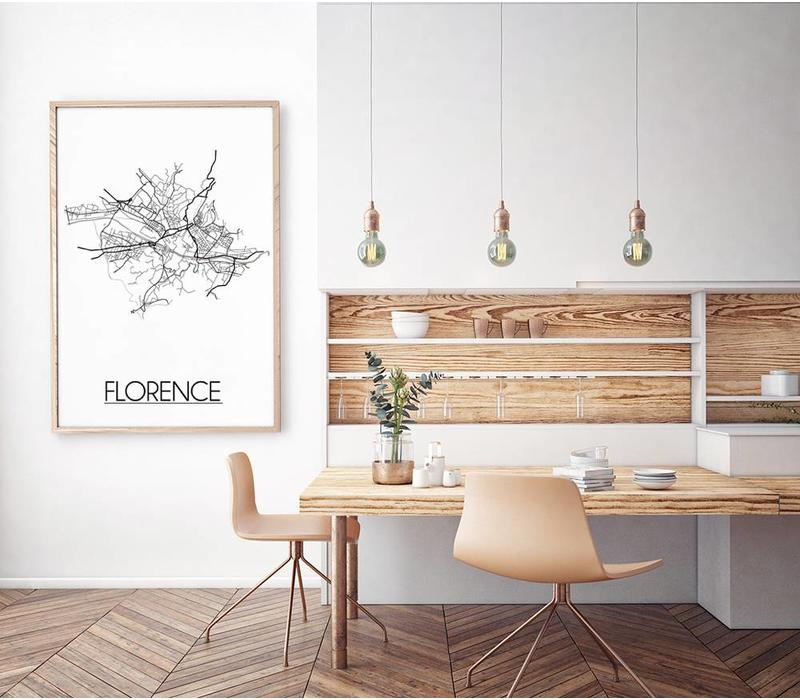 Grundriss Stadtplan Florence - Wanddekoration - Schwarz-Weiß-Grau