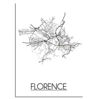Grundriss Stadtplan Florence - Wanddekoration - Schwarz-Weiß-Grau