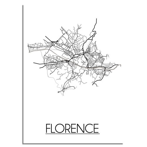 Grundriss Stadtplan Florence - Wanddekoration - Schwarz-Weiß-Grau 