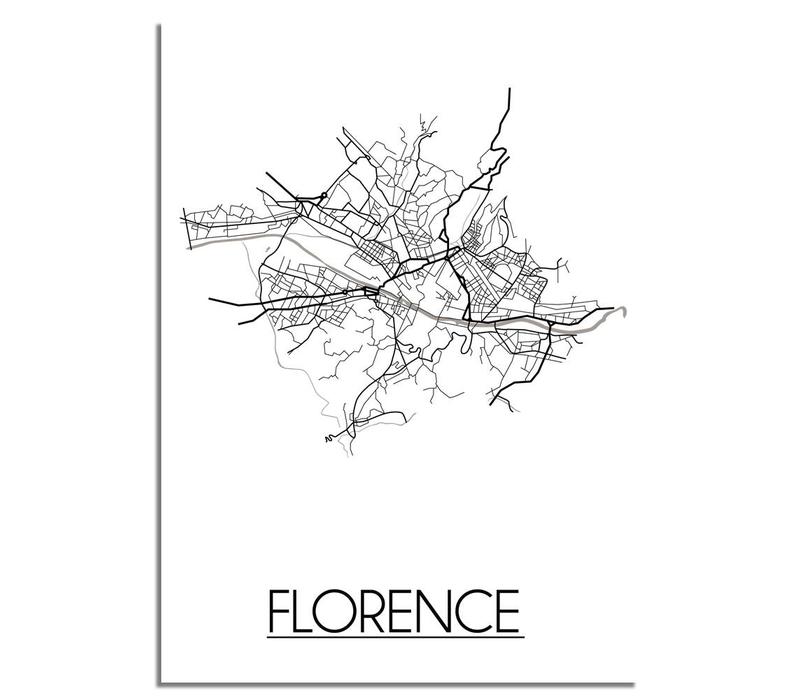 Grundriss Stadtplan Florence - Wanddekoration - Schwarz-Weiß-Grau
