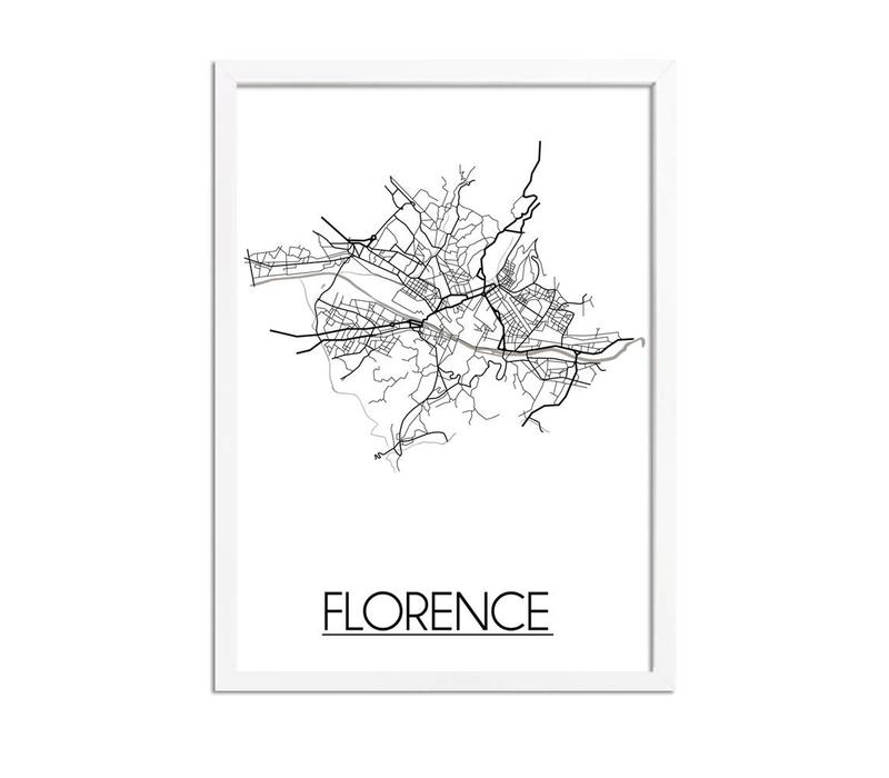 Grundriss Stadtplan Florence - Wanddekoration - Schwarz-Weiß-Grau