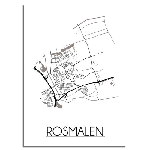 Karte Rosmalen Stadtplanposter - Weiß Schwarz Grau 