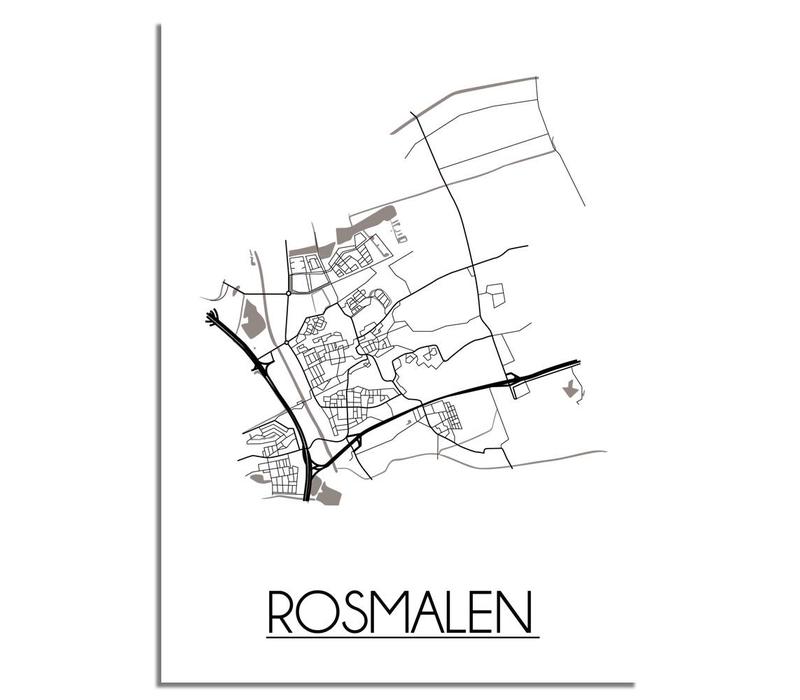 Karte Rosmalen Stadtplanposter - Weiß Schwarz Grau