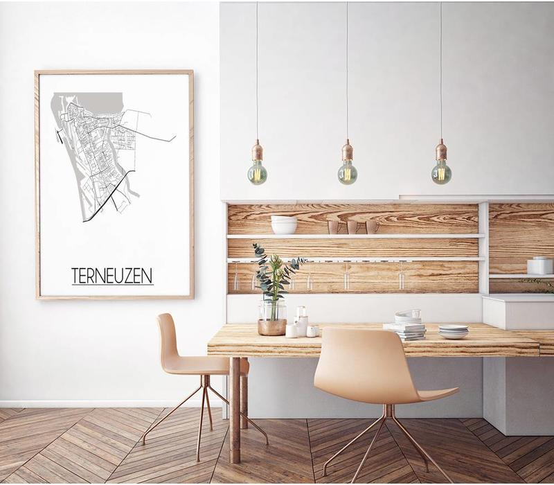 Grundriss Stadtplan Terneuzen - Wanddekoration - Schwarz-Weiß-Grau