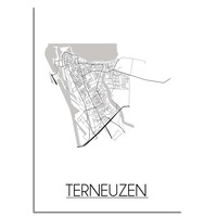 Grundriss Stadtplan Terneuzen - Wanddekoration - Schwarz-Weiß-Grau