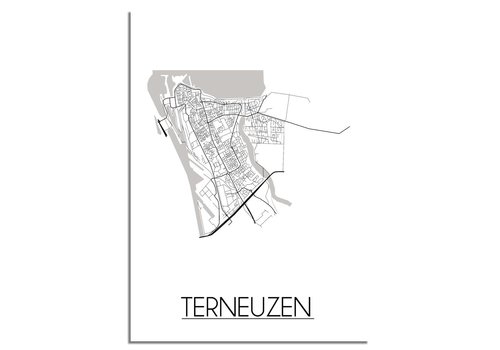 DesignClaud Grundriss Stadtplan Terneuzen - Wanddekoration - Schwarz-Weiß-Grau