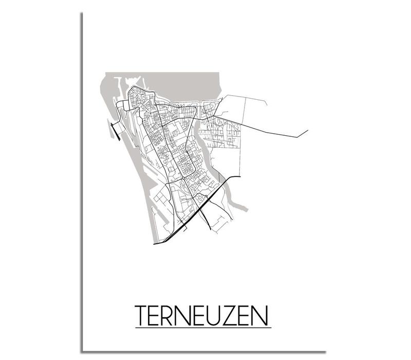 Grundriss Stadtplan Terneuzen - Wanddekoration - Schwarz-Weiß-Grau