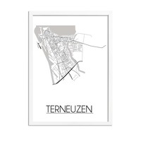 Grundriss Stadtplan Terneuzen - Wanddekoration - Schwarz-Weiß-Grau
