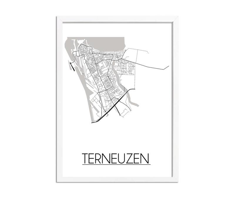 Grundriss Stadtplan Terneuzen - Wanddekoration - Schwarz-Weiß-Grau