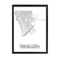 Grundriss Stadtplan Terneuzen - Wanddekoration - Schwarz-Weiß-Grau