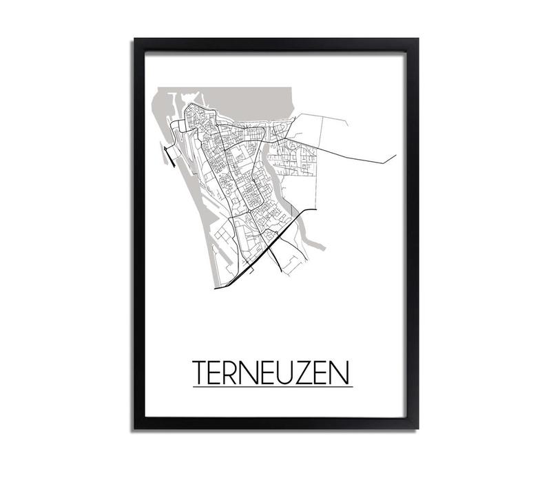 Grundriss Stadtplan Terneuzen - Wanddekoration - Schwarz-Weiß-Grau
