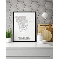 Grundriss Stadtplan Terneuzen - Wanddekoration - Schwarz-Weiß-Grau