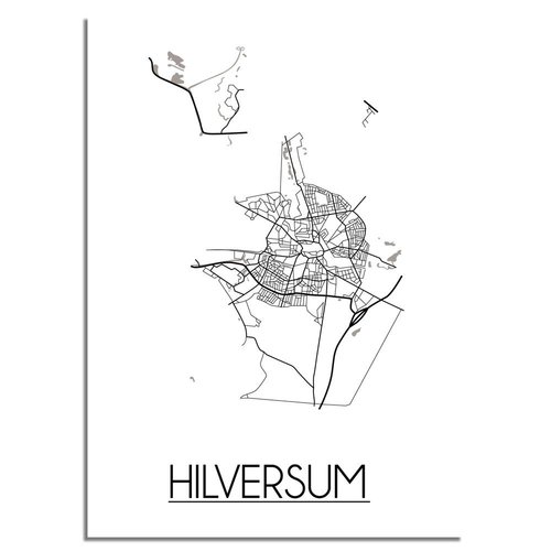 Karte Hilversum Stadtplanposter - Weiß Schwarz Grau 