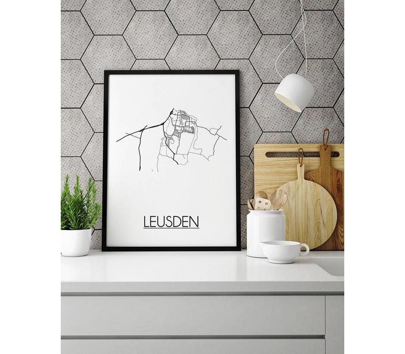 Karte Leusden Stadtplanposter - Weiß Schwarz Grau