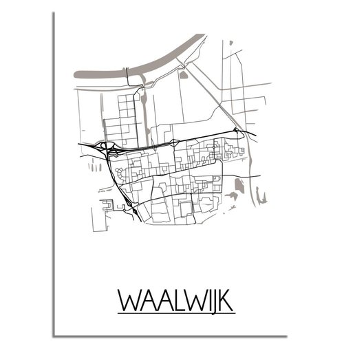 Karte Waalwijk Stadtplanposter - Weiß Schwarz Grau 