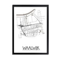 Karte Waalwijk Stadtplanposter - Weiß Schwarz Grau