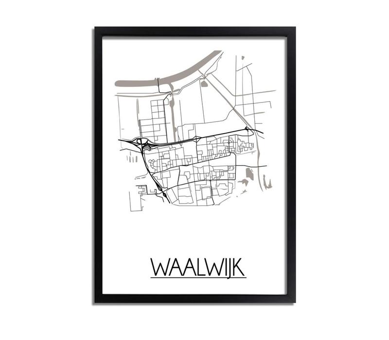 Karte Waalwijk Stadtplanposter - Weiß Schwarz Grau