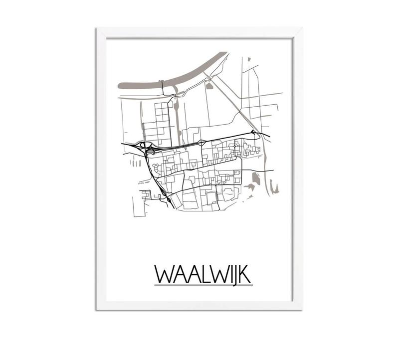 Karte Waalwijk Stadtplanposter - Weiß Schwarz Grau