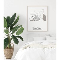 Karte Burgum Stadtplanposter - Weiß Schwarz Grau