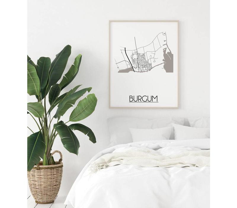 Karte Burgum Stadtplanposter - Weiß Schwarz Grau