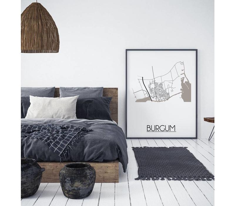 Karte Burgum Stadtplanposter - Weiß Schwarz Grau