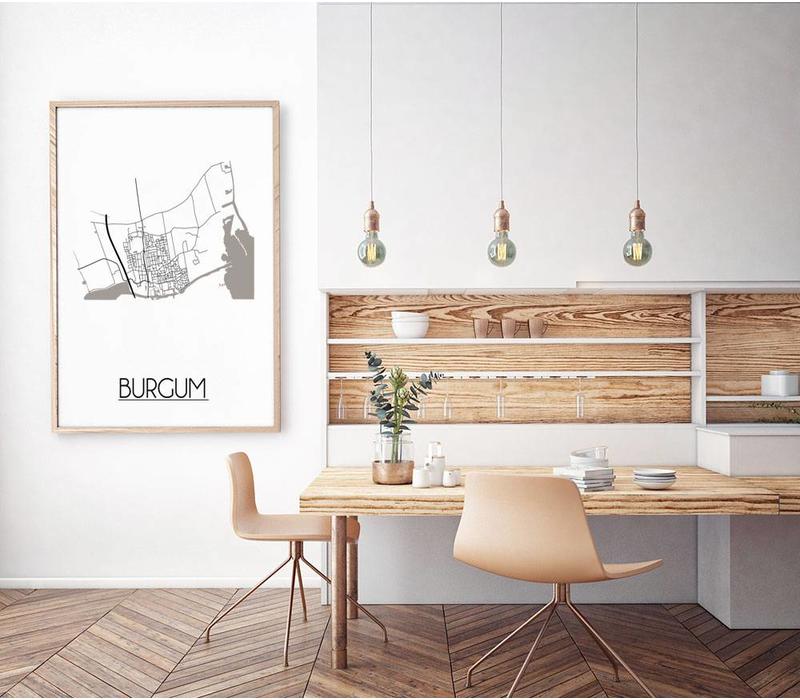 Karte Burgum Stadtplanposter - Weiß Schwarz Grau
