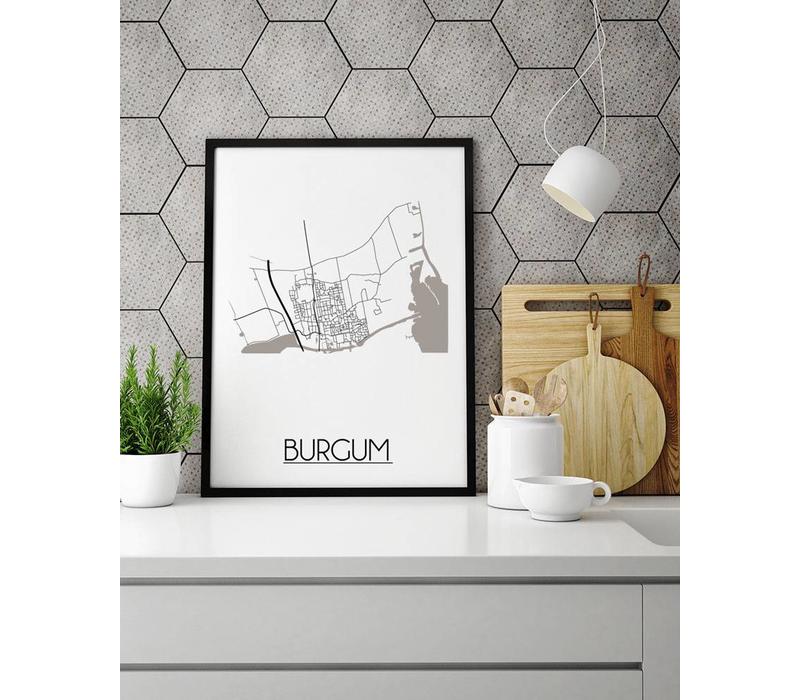 Karte Burgum Stadtplanposter - Weiß Schwarz Grau