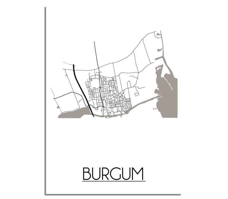 Karte Burgum Stadtplanposter - Weiß Schwarz Grau