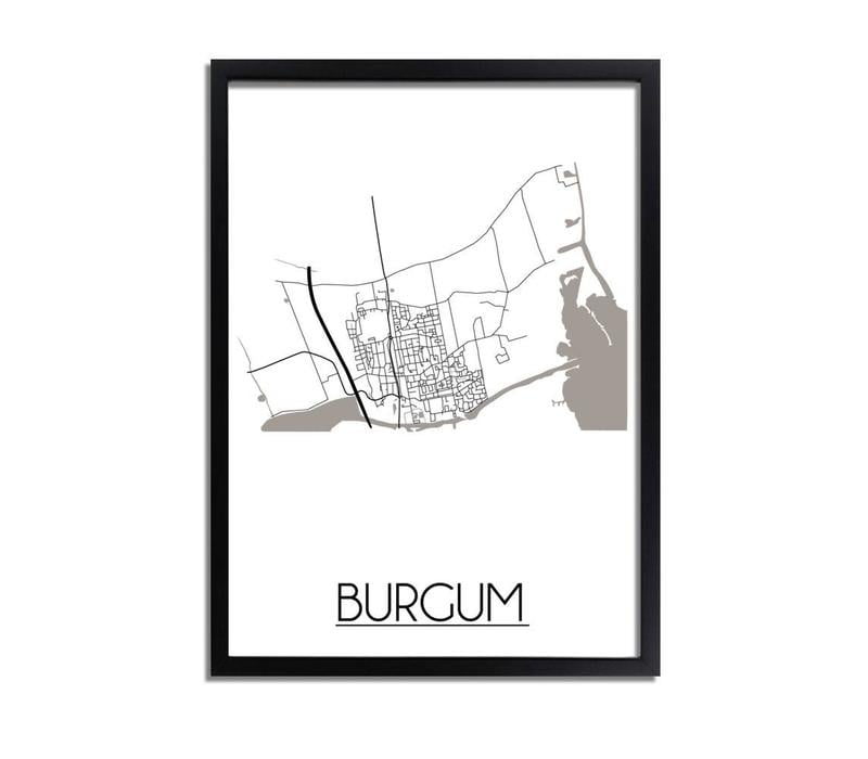 Karte Burgum Stadtplanposter - Weiß Schwarz Grau