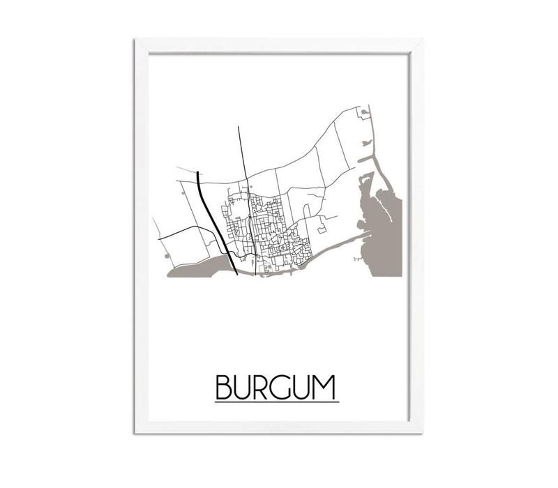 Karte Burgum Stadtplanposter - Weiß Schwarz Grau