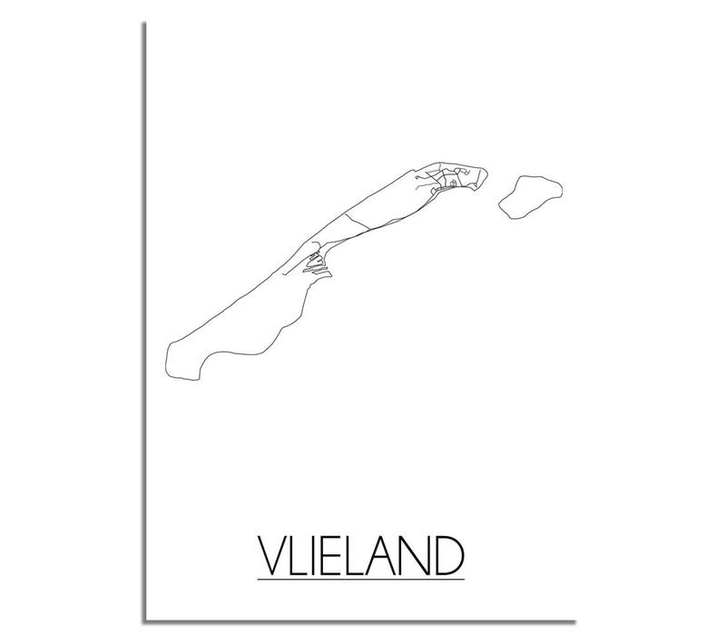 Karte Vlieland Stadtplanposter - Weiß Schwarz Grau