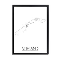 Karte Vlieland Stadtplanposter - Weiß Schwarz Grau