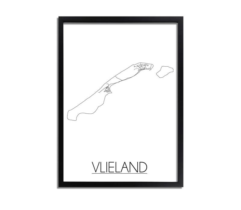 Karte Vlieland Stadtplanposter - Weiß Schwarz Grau