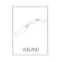Karte Vlieland Stadtplanposter - Weiß Schwarz Grau