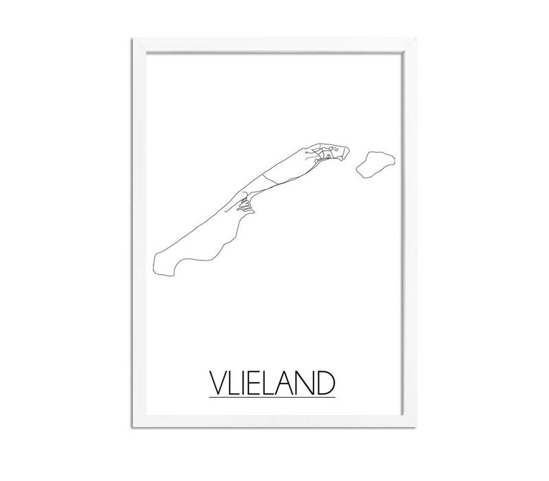 Karte Vlieland Stadtplanposter - Weiß Schwarz Grau