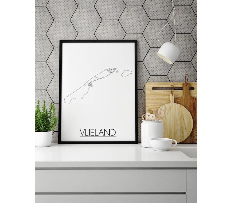 Karte Vlieland Stadtplanposter - Weiß Schwarz Grau
