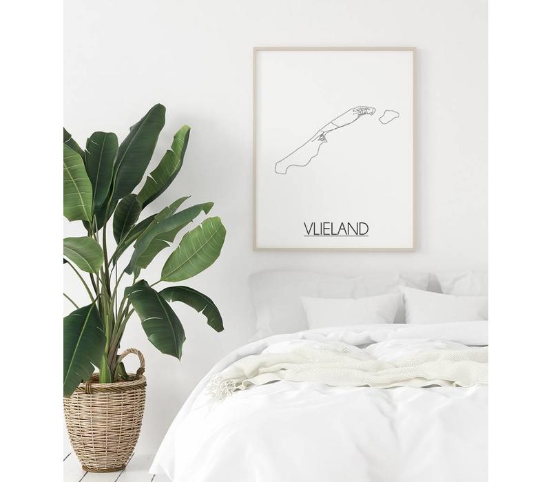 Karte Vlieland Stadtplanposter - Weiß Schwarz Grau