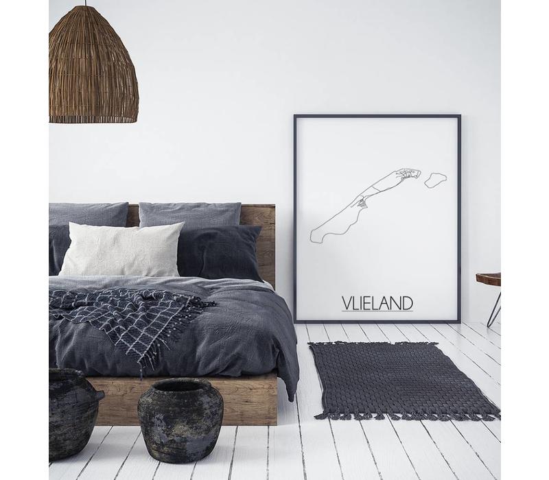 Karte Vlieland Stadtplanposter - Weiß Schwarz Grau