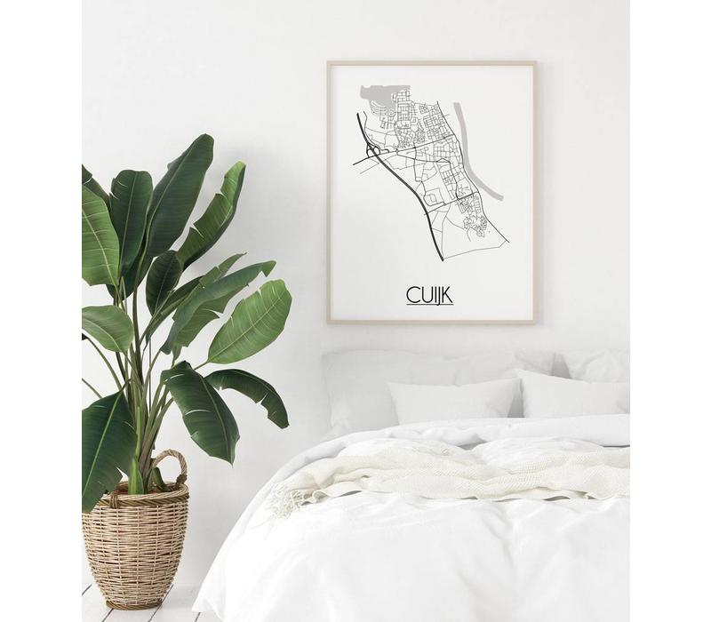 Cuijk Stadtplan-poster - Weiß Schwarz Grau