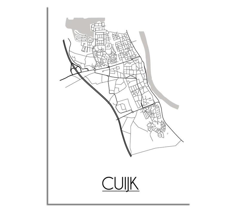 Cuijk Stadtplan-poster - Weiß Schwarz Grau