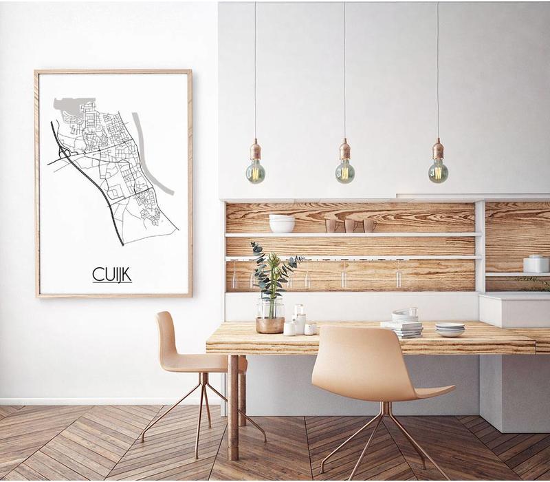 Cuijk Stadtplan-poster - Weiß Schwarz Grau