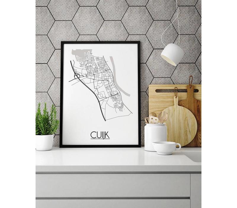 Cuijk Stadtplan-poster - Weiß Schwarz Grau