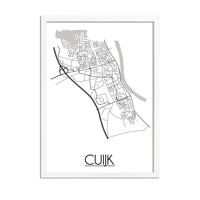 Cuijk Stadtplan-poster - Weiß Schwarz Grau