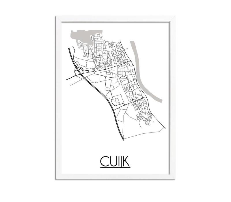 Cuijk Stadtplan-poster - Weiß Schwarz Grau
