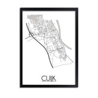 Cuijk Stadtplan-poster - Weiß Schwarz Grau