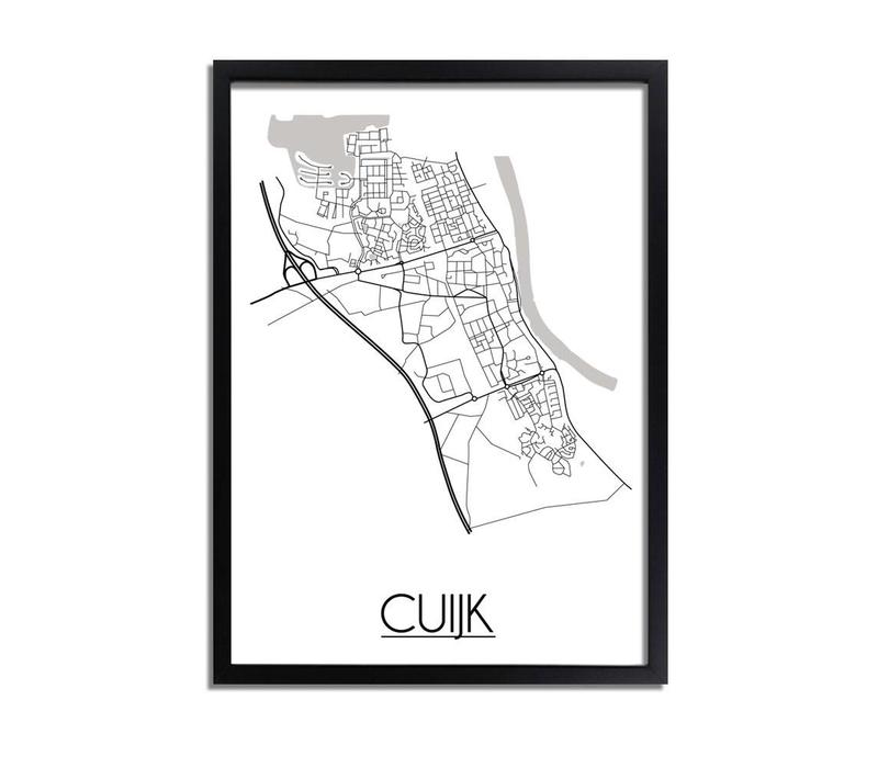 Cuijk Stadtplan-poster - Weiß Schwarz Grau