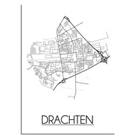 Drachten Stadtplan-poster - Weiß Schwarz Grau