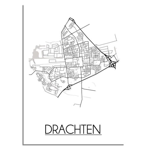 Drachten Stadtplan-poster - Weiß Schwarz Grau 